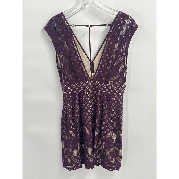 Free People Lace Eyelet Mini Dress Purple Sz 8 - Picture 5 of 6